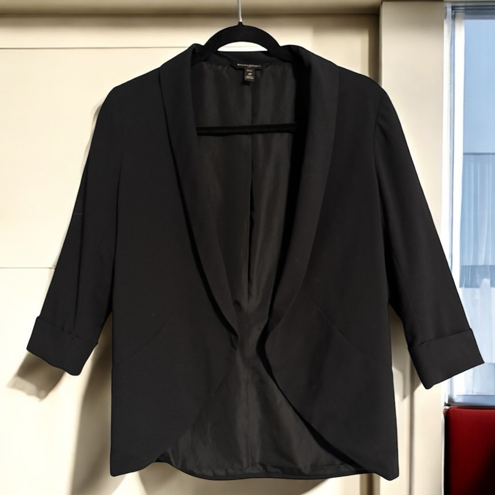 Banana Republic Women's Black Open Front Blazer with Cuffed Sleeves in 4 Petite